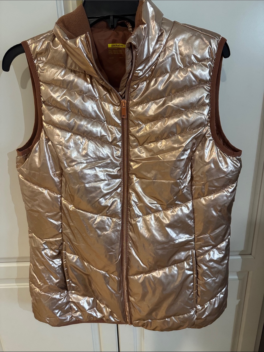Xersion Metallic Puffer Vest in Rose Gold Tone